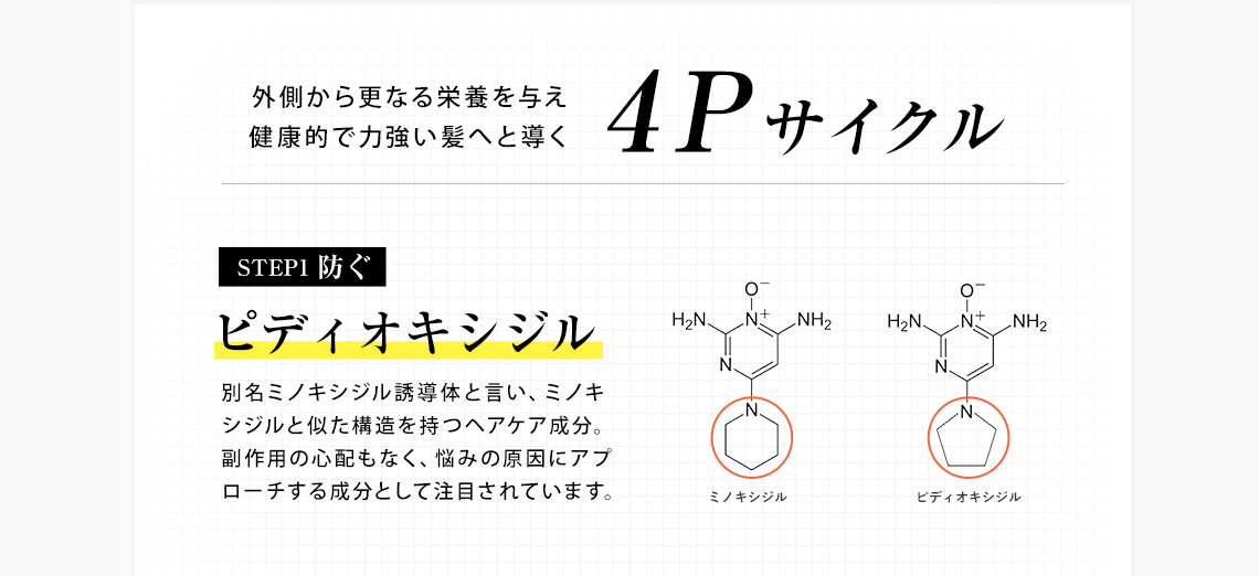 ピディオキシジルで防ぐ。別名ミノキシジル誘導体と言い、悩みの原因にアプローチします。