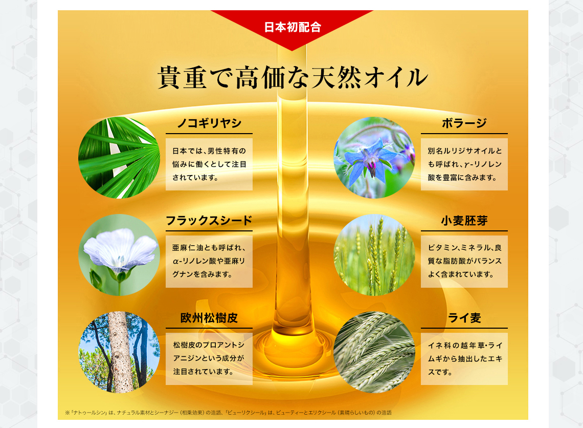 SHEE SUPPLEMENT(シィーサプリメント)は世界的な研究者が長年の研究から、6種類の天然成分を厳選・掛け合わせた100%天然オイルが、男女のお悩みにあらゆる角度から強力にアプローチします。